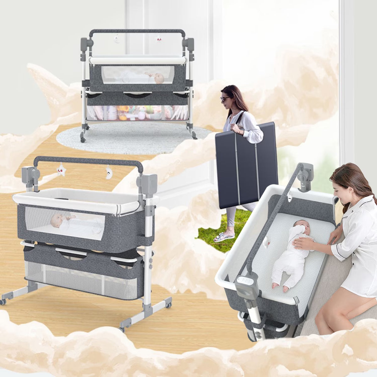 Portable Baby Bassinet and Rocking Crib