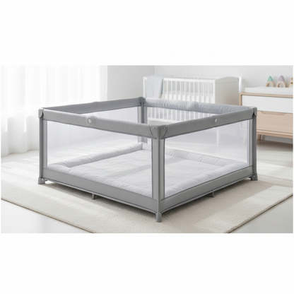 Foldable Baby Playpen with Mat - Light Gray, 50x50 inch play yard with breathable mesh sides